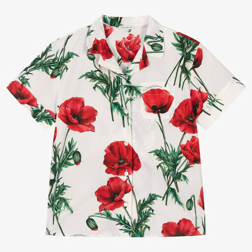 Dolce & Gabbana-Teen Girls White Poppy Shirt | Childrensalon Outlet