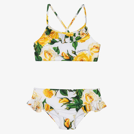 Dolce & Gabbana-Teen Girls Yellow Rose Print Bikini | Childrensalon Outlet