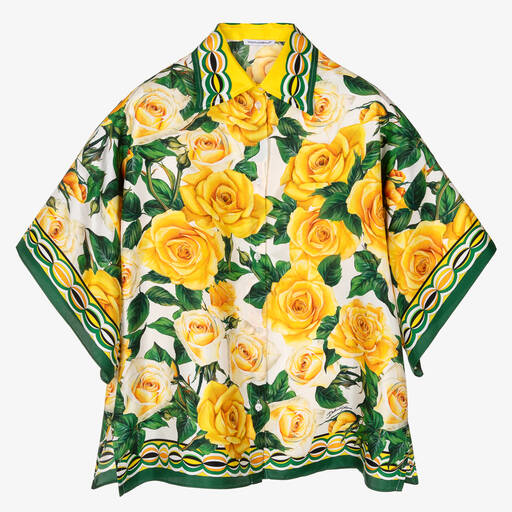 Dolce & Gabbana-Teen Girls Yellow Rose Print Silk Blouse | Childrensalon Outlet