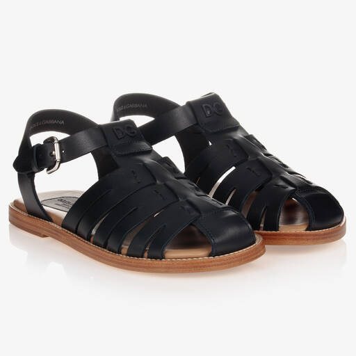 Dolce & Gabbana-Teen Navy Blue Logo Sandals | Childrensalon Outlet