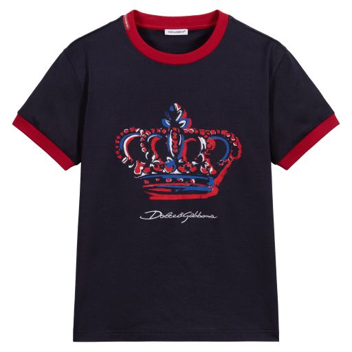 Dolce & Gabbana-Teen Navy Blue Logo T-Shirt | Childrensalon Outlet