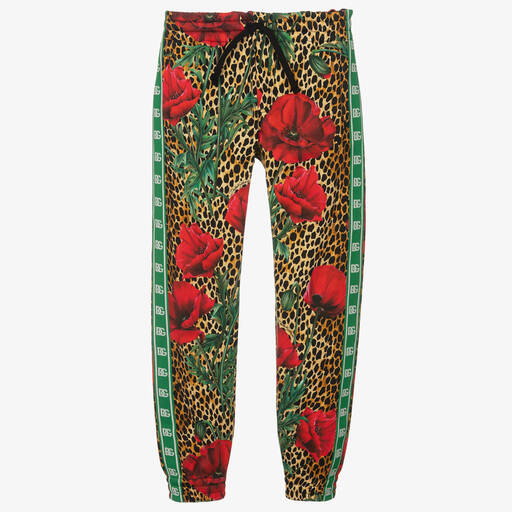 Dolce & Gabbana-Джоггеры с животным принтом и маками для подростков | Childrensalon Outlet