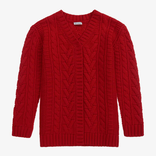 Dolce & Gabbana-Teen Red Cable Knit Cardigan | Childrensalon Outlet