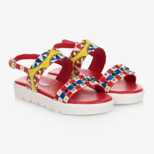 Dolce & Gabbana-Teen Red Caretto Print Sandals | Childrensalon Outlet