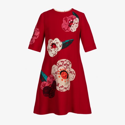 Dolce & Gabbana-Teen Red Crêpe Floral Dress  | Childrensalon Outlet