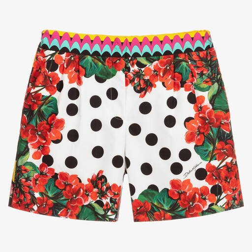Dolce & Gabbana-شورت تينز بناتي قطن لون أحمر و أبيض | Childrensalon Outlet