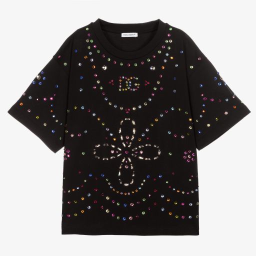 Dolce & Gabbana-تيشيرت تينز بناتي قطن لون أسود | Childrensalon Outlet