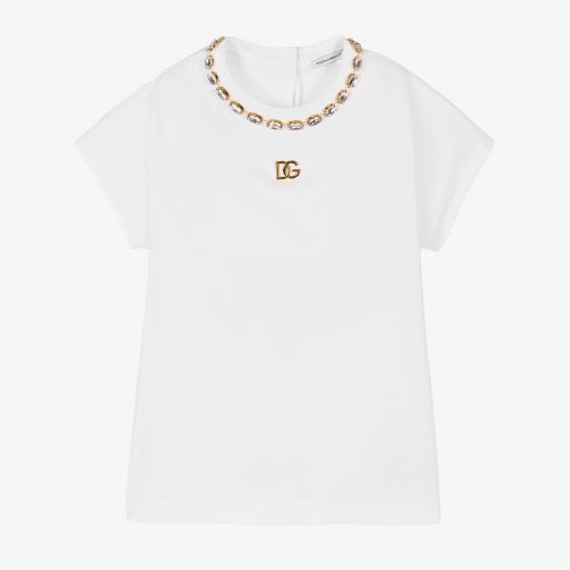 Dolce & Gabbana-Teen White Crystal DG T-Shirt | Childrensalon Outlet