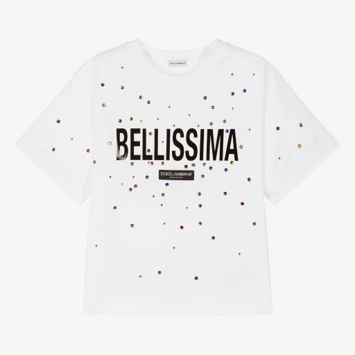 Dolce & Gabbana-تيشيرت تينز بناتي قطن لون أبيض | Childrensalon Outlet
