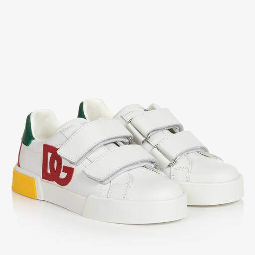 Dolce & Gabbana-Weiße Portofino DG Leder-Sneakers | Childrensalon Outlet