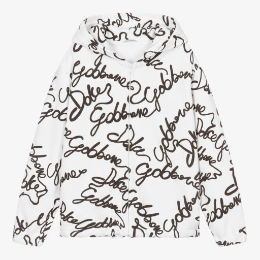 Dolce & Gabbana-Teen White Logo Zip-Up Top | Childrensalon Outlet