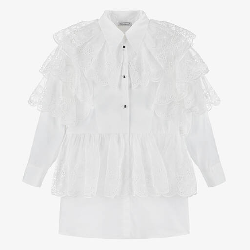 Dolce & Gabbana-Белое платье-рубашка из органзы для подростков | Childrensalon Outlet