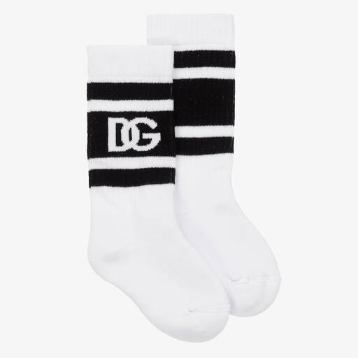 Dolce & Gabbana-White & Black Crossover DG Socks | Childrensalon Outlet