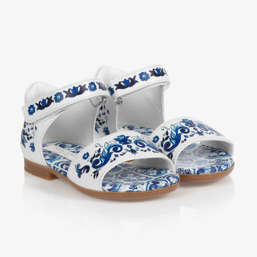 Dolce & Gabbana-White & Blue Majolica Sandals | Childrensalon Outlet