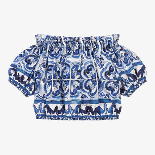 Dolce & Gabbana-White & Blue Majolica Top | Childrensalon Outlet