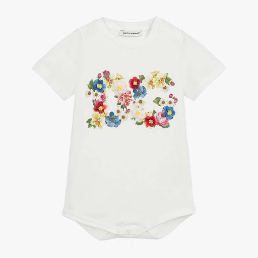 Dolce & Gabbana-White Cotton Floral Shortie | Childrensalon Outlet