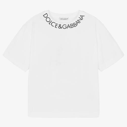 Dolce & Gabbana-White Cotton Jersey T-Shirt With Black Logo | Childrensalon Outlet