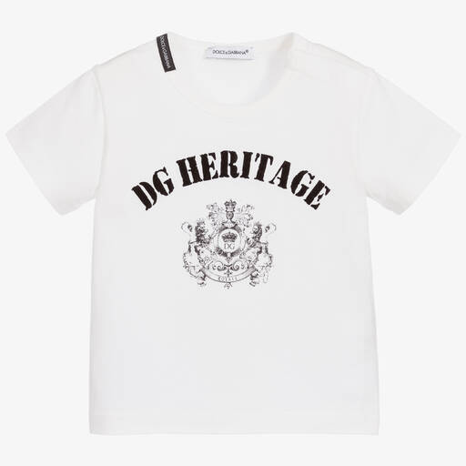 Dolce & Gabbana-White Cotton Logo Baby T-Shirt | Childrensalon Outlet