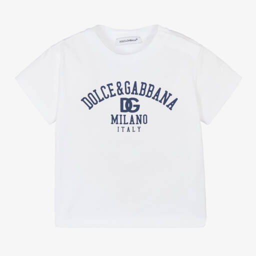 Dolce & Gabbana-White Cotton Milano Logo Baby T-Shirt | Childrensalon Outlet
