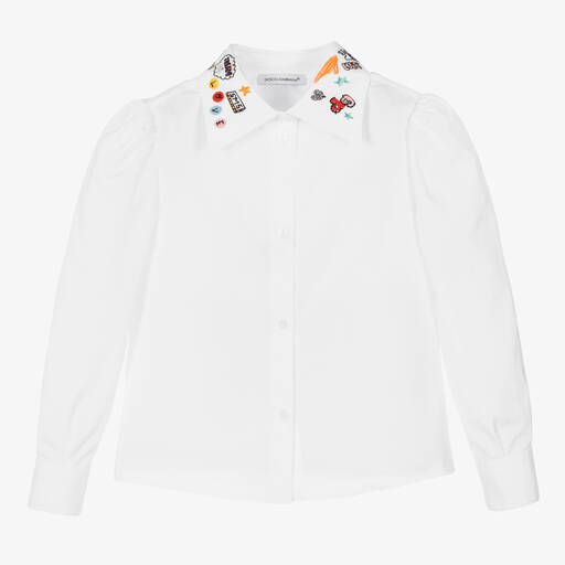 Dolce & Gabbana-بلوز قطن لون أبيض للبنات | Childrensalon Outlet