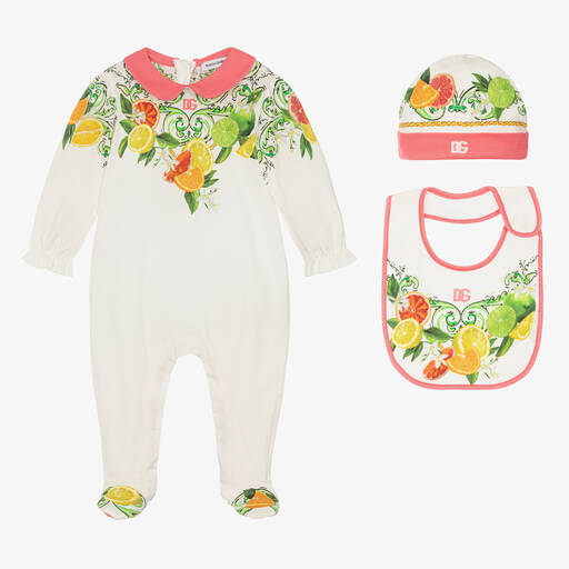 Dolce & Gabbana-طقم أفرول بطبعة الفواكه قطن لون أبيض | Childrensalon Outlet