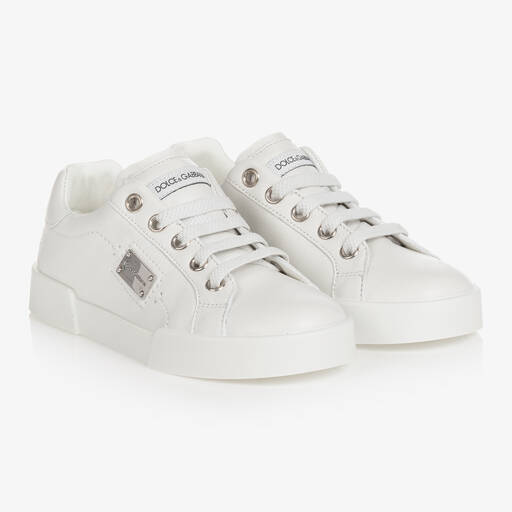 Dolce & Gabbana-White Leather Slip-On Trainers | Childrensalon Outlet