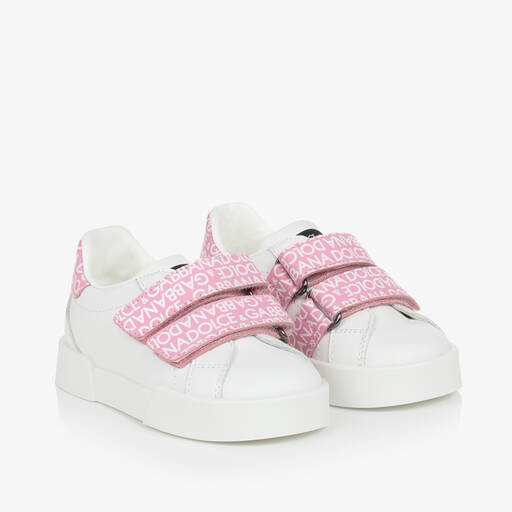 Dolce & Gabbana-White & Pink Leather Baby Trainers | Childrensalon Outlet