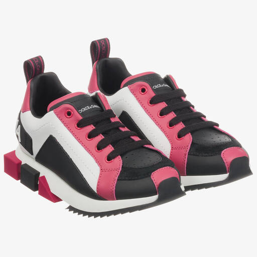 Dolce & Gabbana-White & Pink Leather Trainers | Childrensalon Outlet