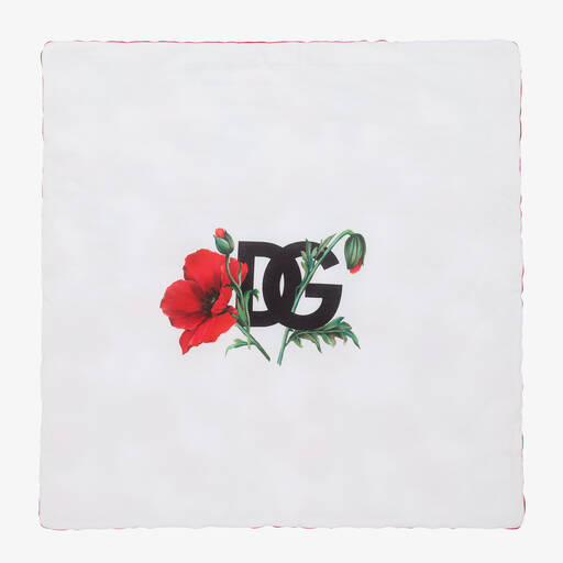 Dolce & Gabbana-White Poppy Logo Baby Blanket (78cm) | Childrensalon Outlet