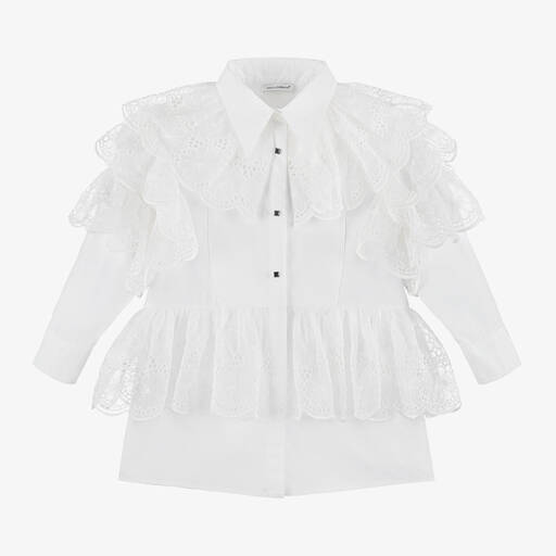 Dolce & Gabbana-Белое платье-рубашка из шелка и хлопка | Childrensalon Outlet