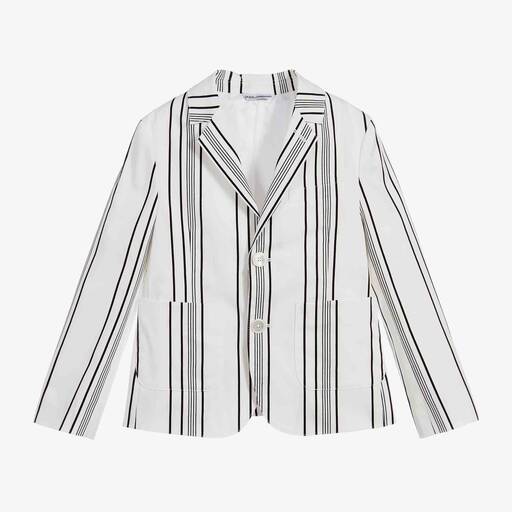 Dolce & Gabbana-White Striped Cotton Blazer | Childrensalon Outlet