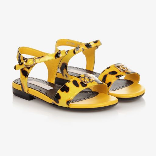 Dolce & Gabbana-Gelbe Ledersandalen mit Leo-Print | Childrensalon Outlet