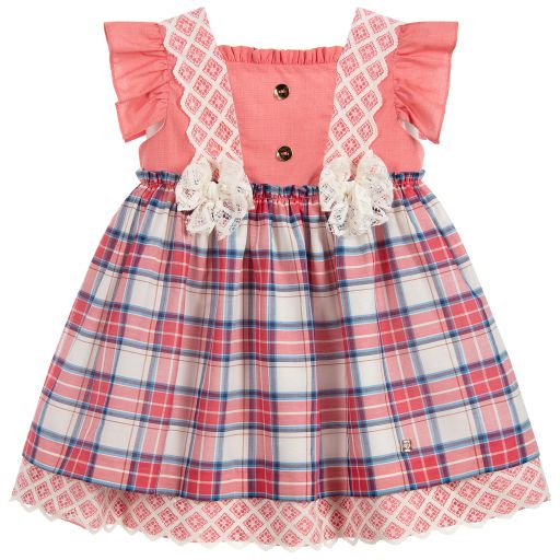 Dolce Petit-Girls Pink Check Cotton Dress | Childrensalon Outlet