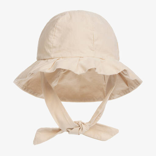 Donsje-Baby Girls Beige Organic Cotton Sun Hat | Childrensalon Outlet