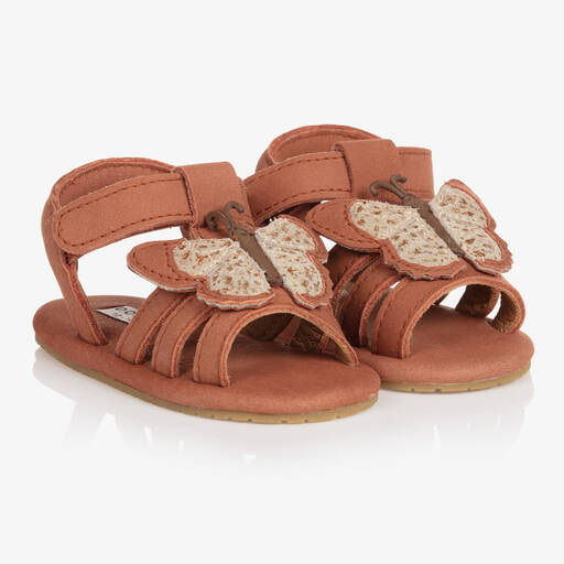 Donsje-Baby Girls Brown Butterfly Leather Sandals | Childrensalon Outlet