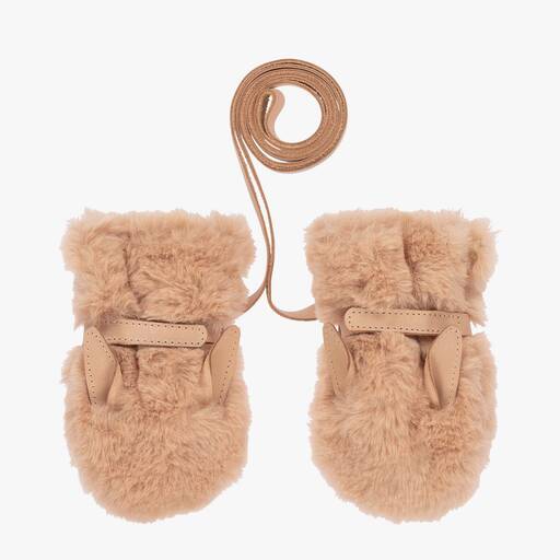 Donsje-Beige Faux Fur Baby Mittens | Childrensalon Outlet