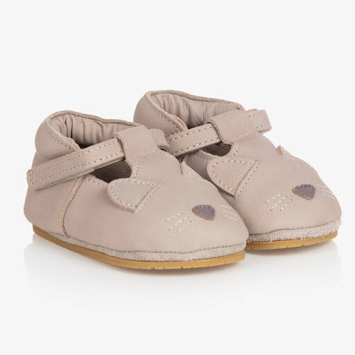 Donsje-Beige Leather Cat Baby Shoes | Childrensalon Outlet