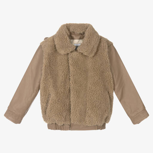 Donsje-Beige Leather & Fleece Jacket | Childrensalon Outlet