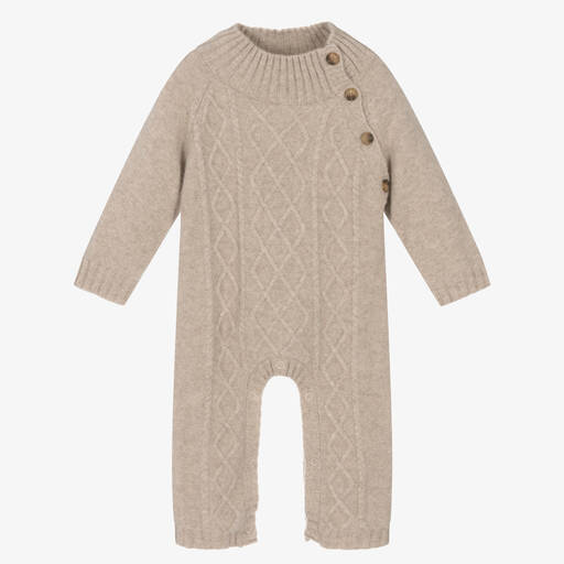 Donsje-Beige Merino Wool Knitted Romper | Childrensalon Outlet