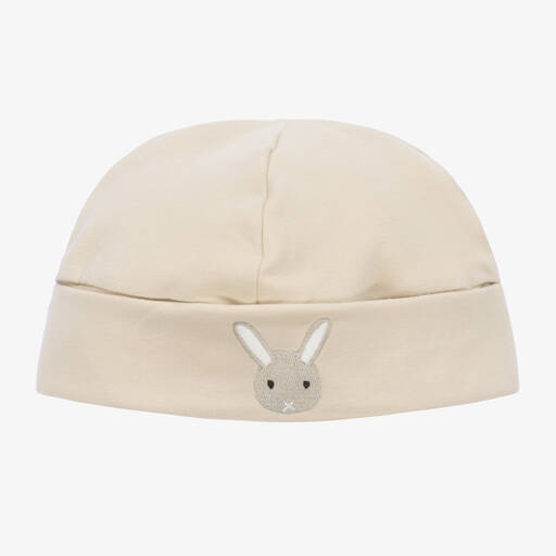 Donsje-Beige Organic Cotton Bunny Baby Hat | Childrensalon Outlet