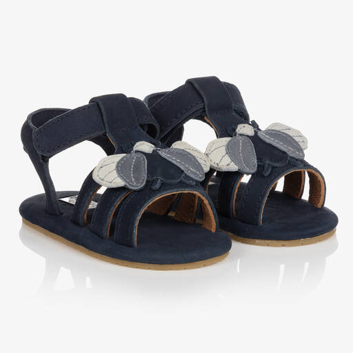 Donsje-Blue Leather Scarab Baby Sandals | Childrensalon Outlet