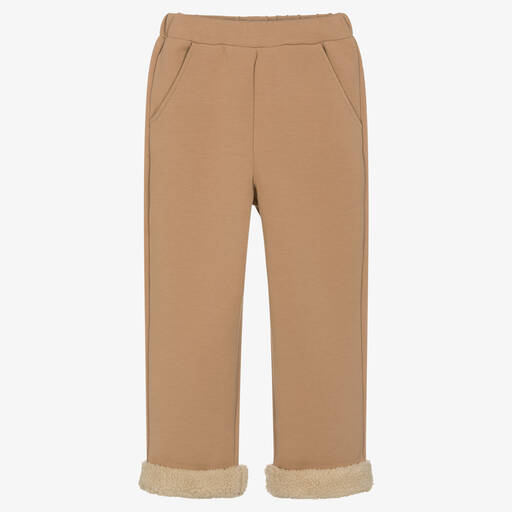 Donsje-Boys Beige Cotton Fleece Turn-Up Trousers  | Childrensalon Outlet