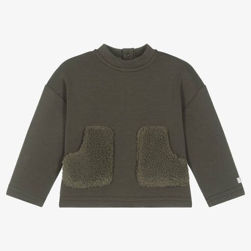 Donsje-Boys Khaki Green Cotton & Fleece Sweatshirt | Childrensalon Outlet