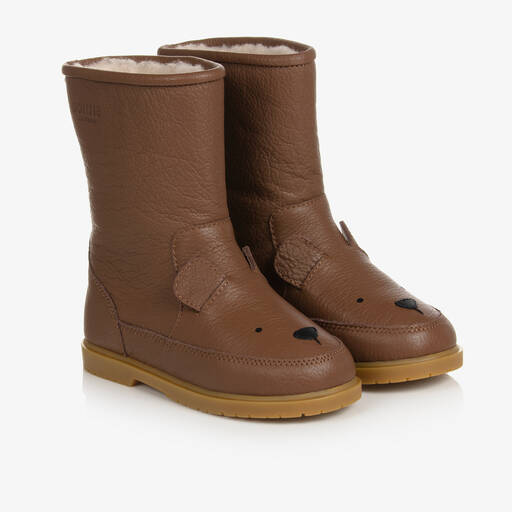 Donsje-Brown Leather Bear Boots | Childrensalon Outlet