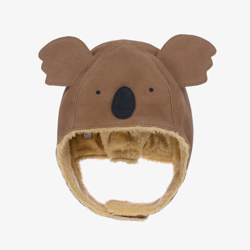 Donsje-Brown Leather Koala Hat | Childrensalon Outlet
