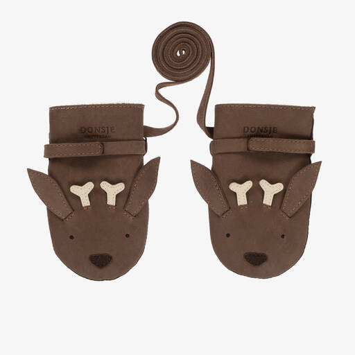 Donsje-Brown Leather Reindeer Mittens | Childrensalon Outlet