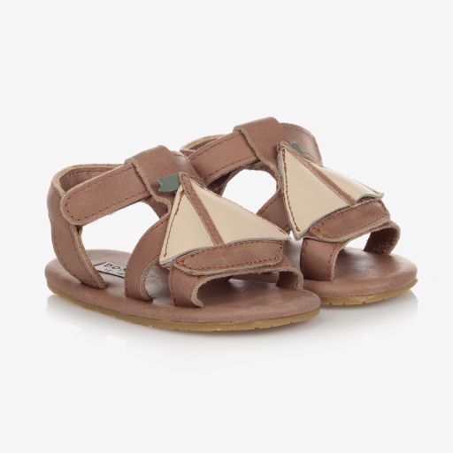 Donsje-Brown Leather Velcro Sandals | Childrensalon Outlet