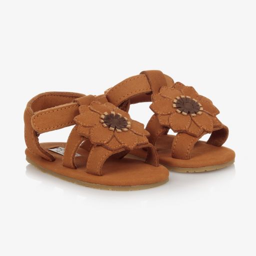 Donsje-Brown Suede Velcro Sandals | Childrensalon Outlet