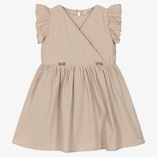 Donsje-Girls Beige Cotton Dress | Childrensalon Outlet