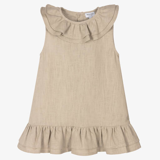 Donsje-Girls Beige Linen Sleeveless Dress | Childrensalon Outlet